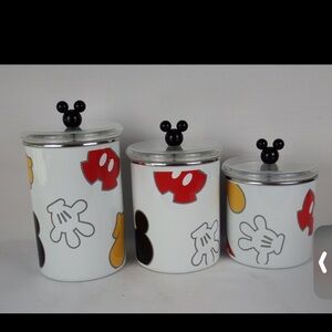 Vintage Disney Mickey Mouse Iconic Canister Trio - Red, Yellow, Black, White